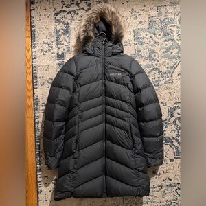 EEUC Marmot Montreal Dark Gray Down Parka Jacket M Medium Detachable Fur Hood